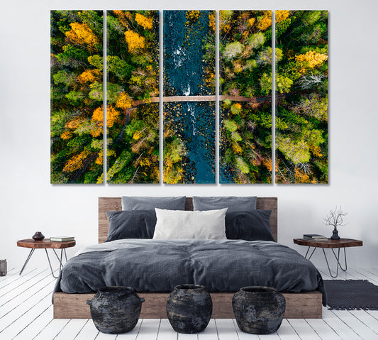 Autumn Forest and River in Oulanka National Park Finland Canvas Print ArtLexy 5 Panels 36"x24" inches 