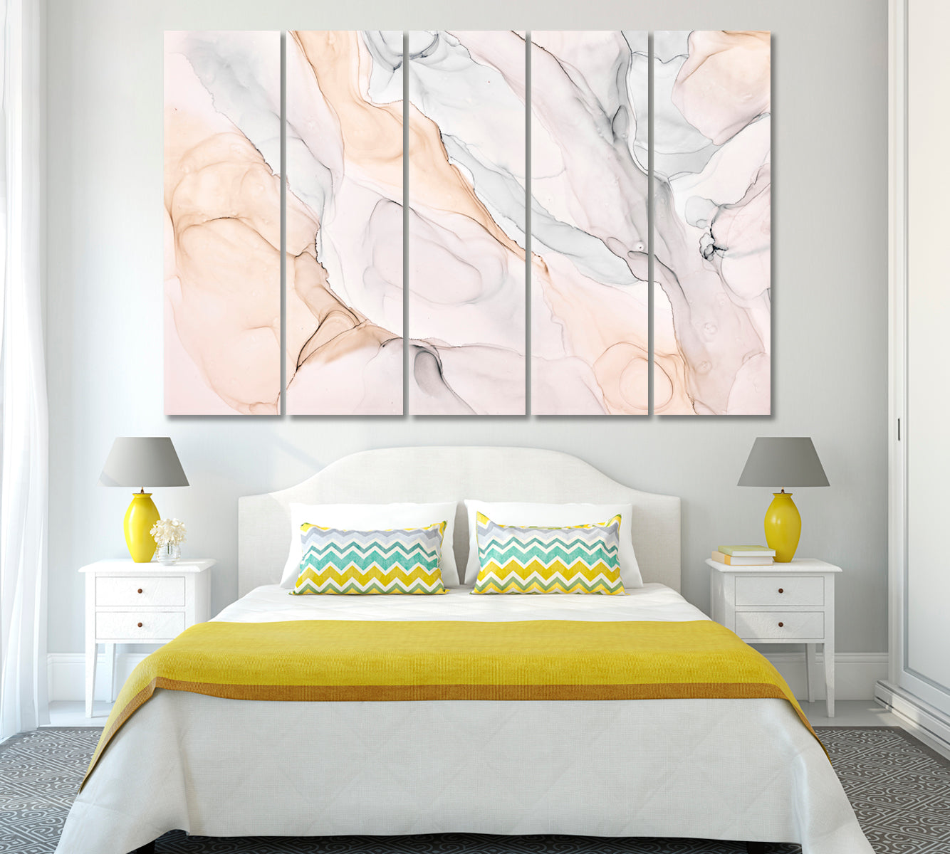 Modern Pastel Fluid Marble Canvas Print ArtLexy 5 Panels 36"x24" inches 