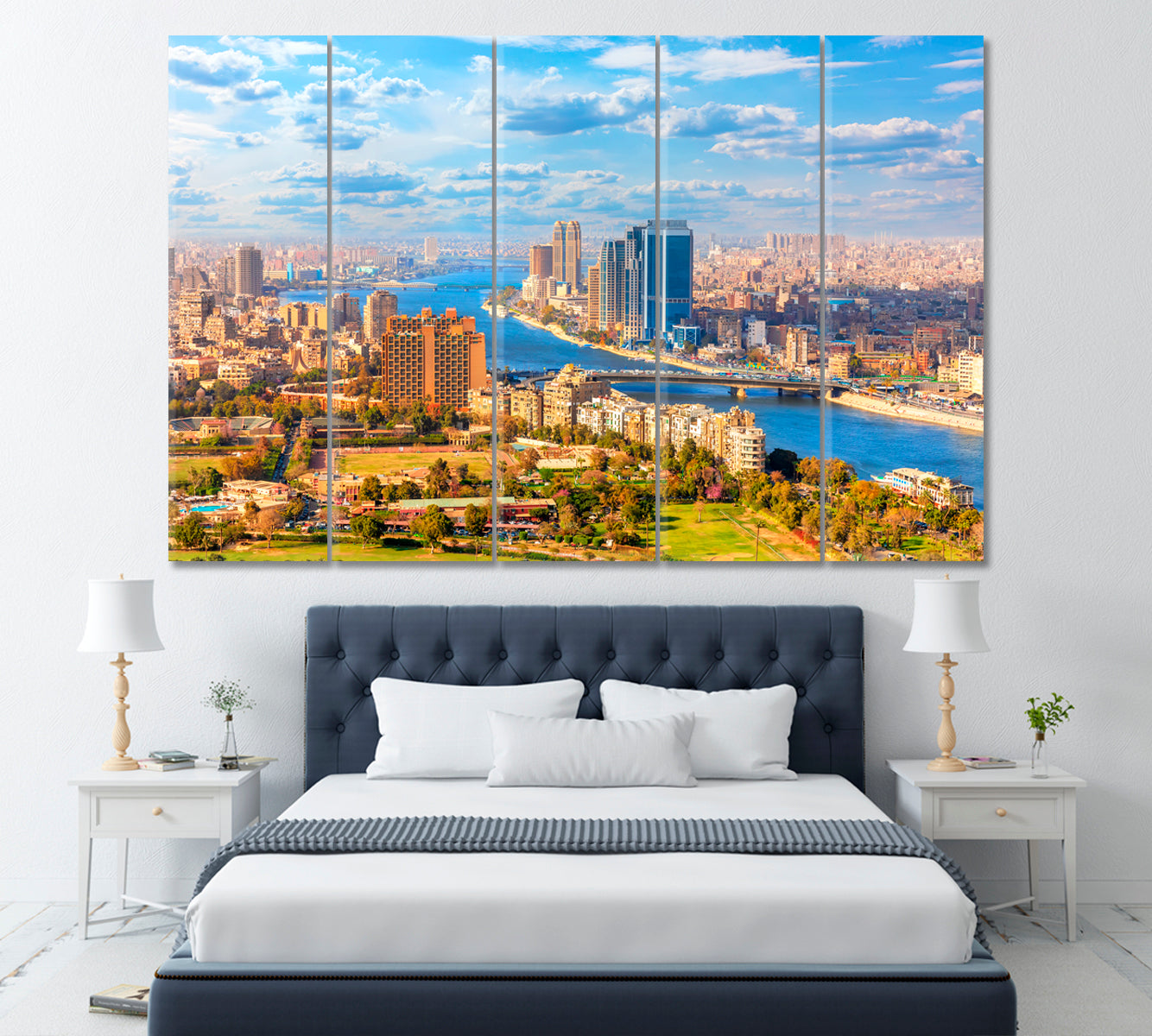 Cairo and Nile Egypt Canvas Print ArtLexy 5 Panels 36"x24" inches 