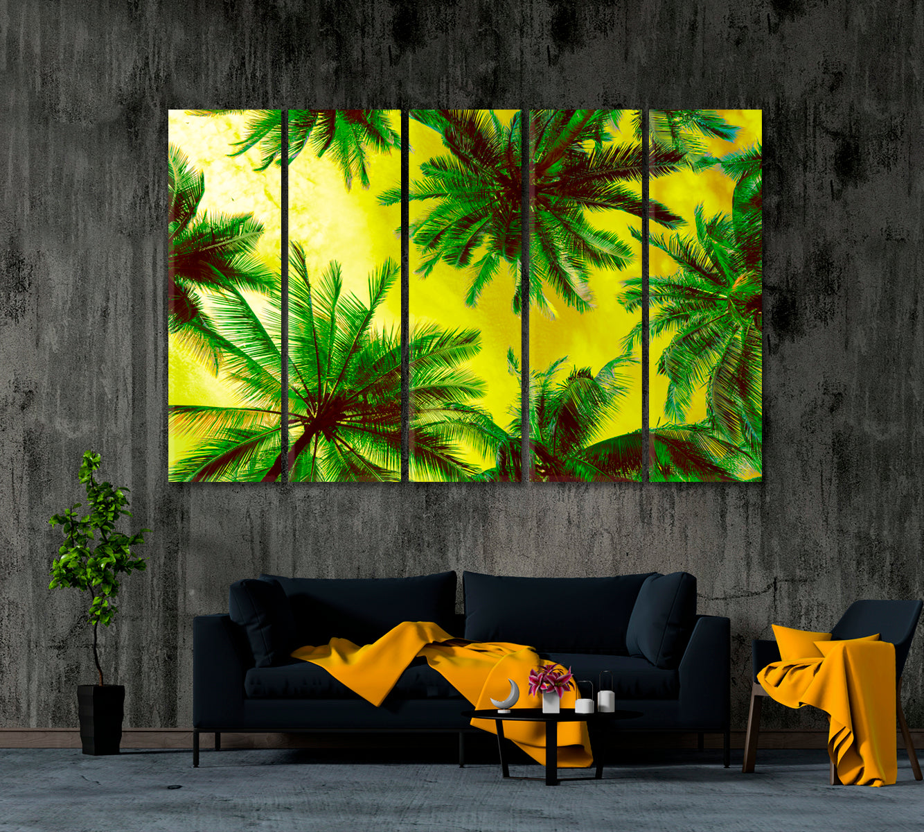 Abstract Coconut Palm Trees Canvas Print ArtLexy 5 Panels 36"x24" inches 