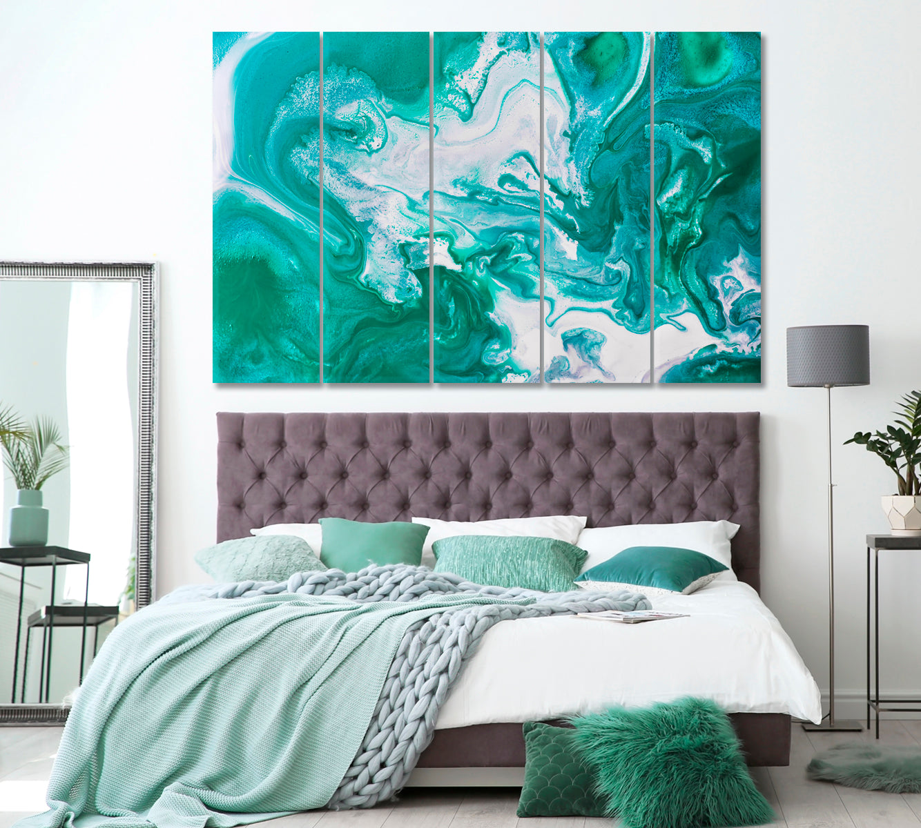 Abstract Turquoise Marble Pattern Canvas Print ArtLexy 5 Panels 36"x24" inches 