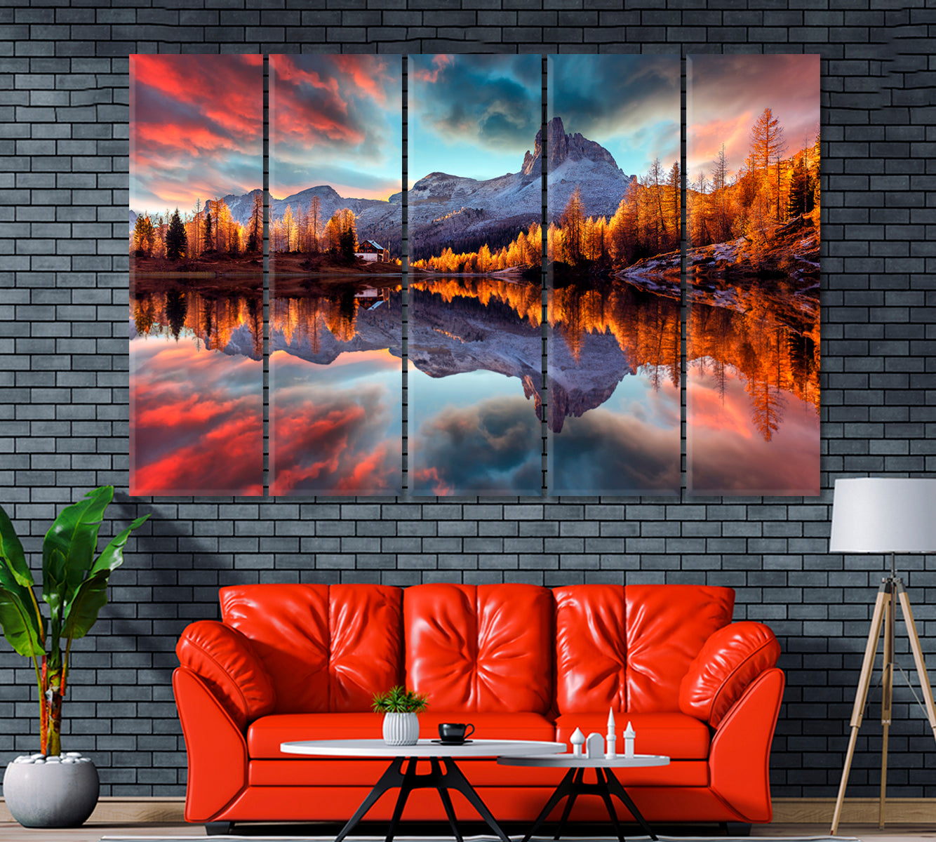 Federa Lake with Dolomites Peak Canvas Print ArtLexy 5 Panels 36"x24" inches 