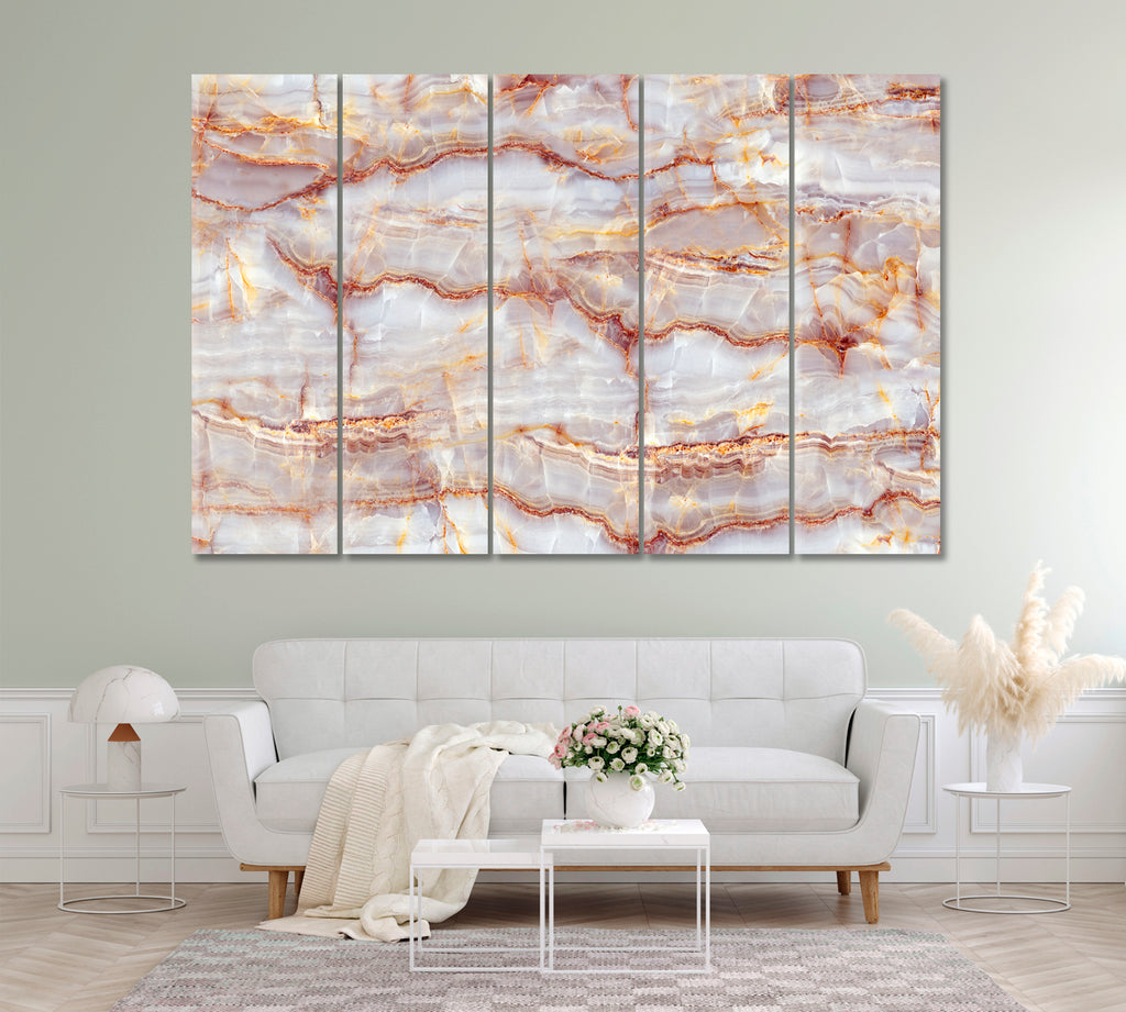 Natural Marble with Veins Canvas Print ArtLexy 5 Panels 36"x24" inches 