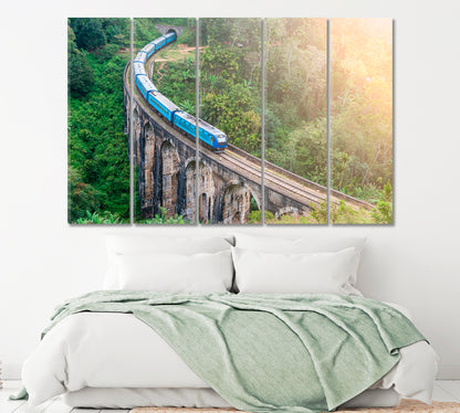 Train in Jungle of Sri Lanka Canvas Print ArtLexy 5 Panels 36"x24" inches 