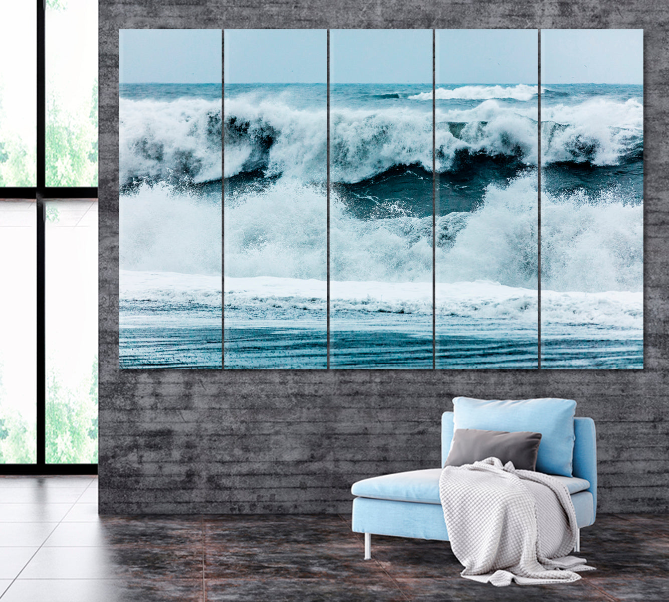 Stormy Waves on Vik Beach Iceland Canvas Print ArtLexy 5 Panels 36"x24" inches 