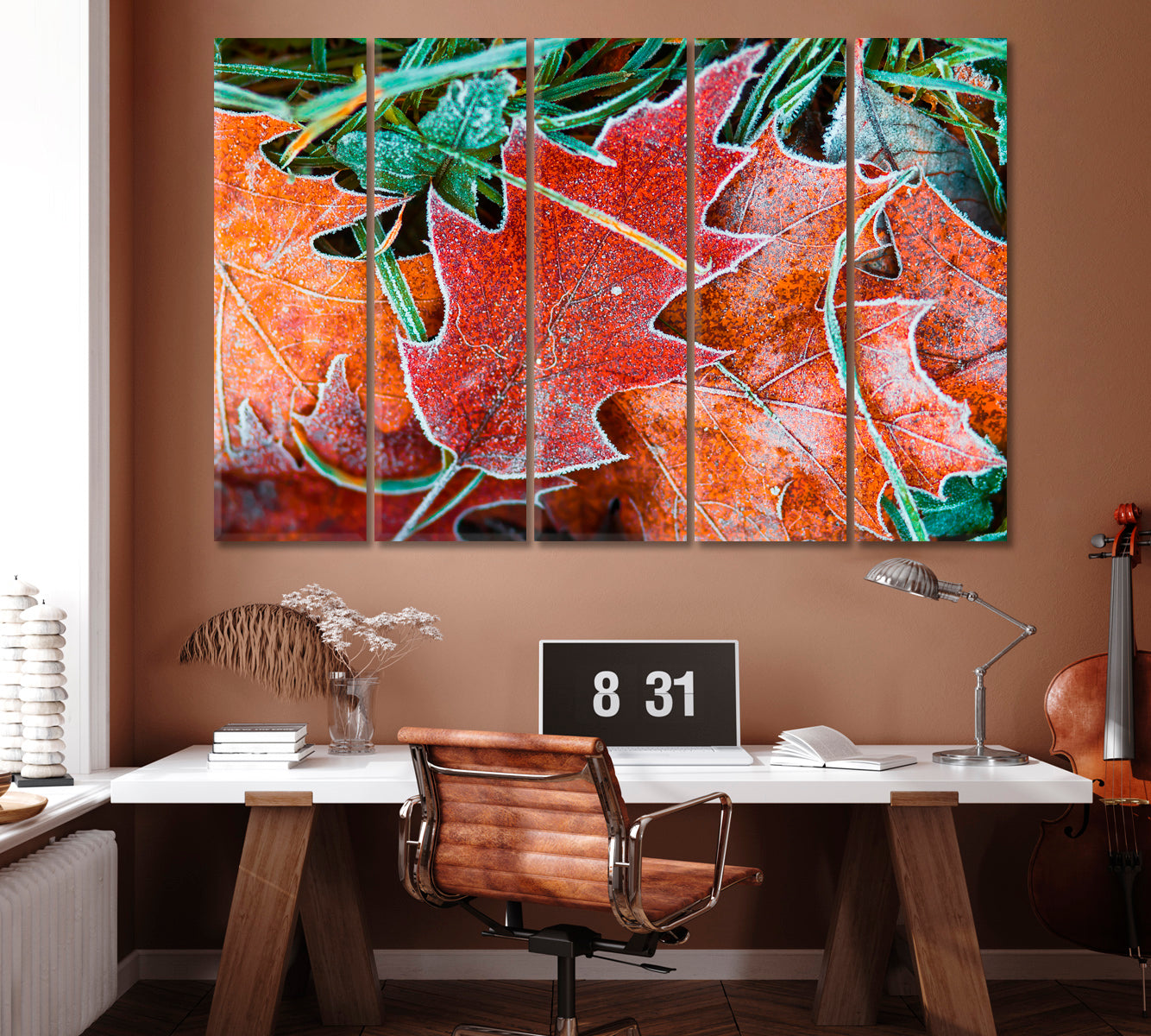 Beautiful Frosty Leaves Canvas Print ArtLexy 5 Panels 36"x24" inches 