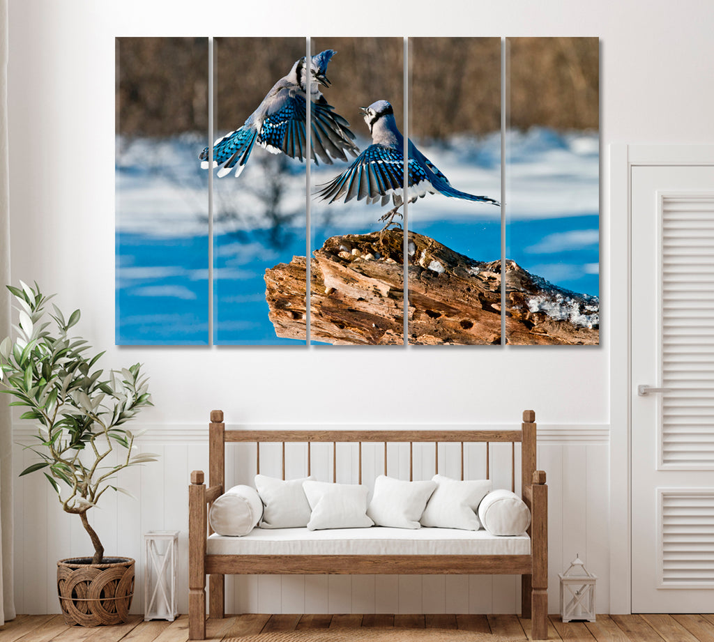 Blue Jay Birds Canvas Print ArtLexy 5 Panels 36"x24" inches 