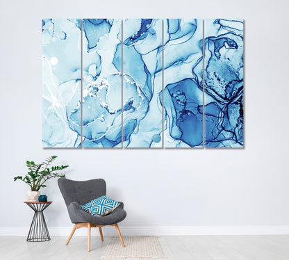 Abstract Blue Liquid Marble Canvas Print ArtLexy 5 Panels 36"x24" inches 