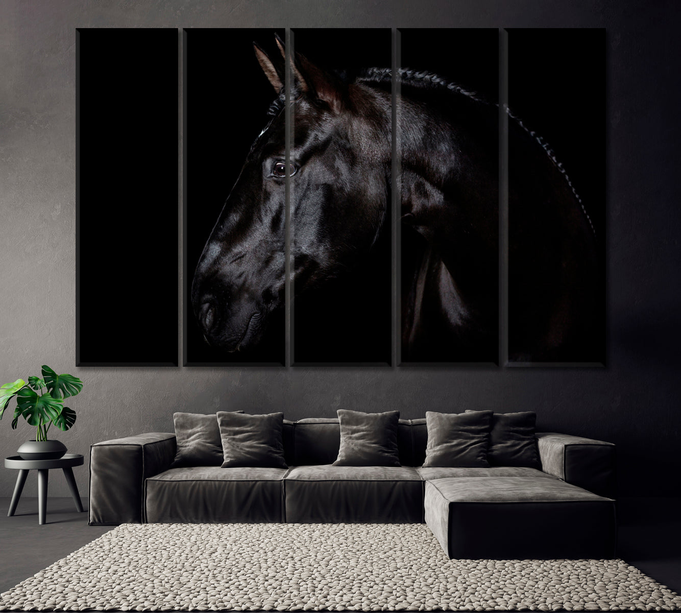 Black Horse Portrait Canvas Print ArtLexy 5 Panels 36"x24" inches 