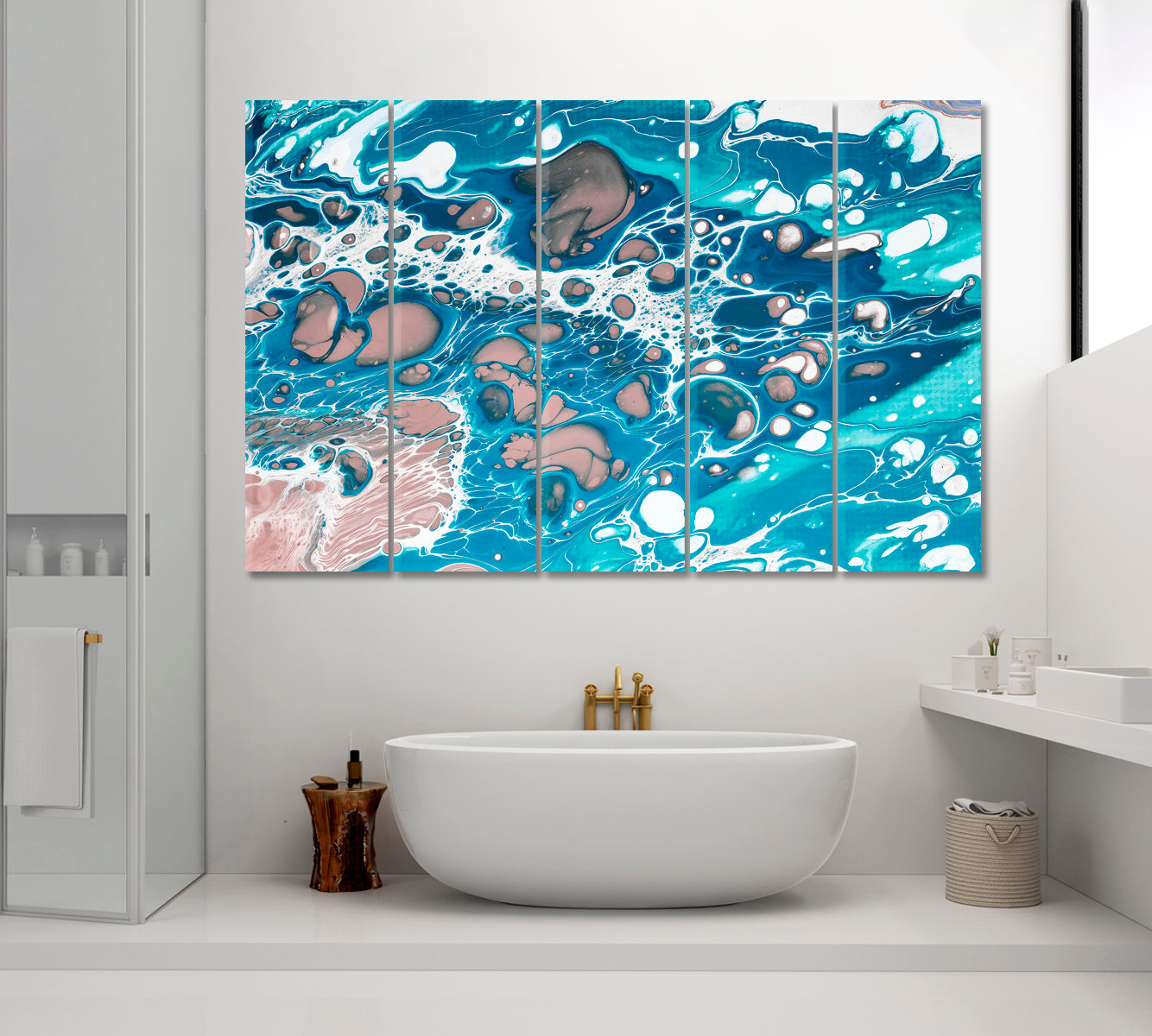 Mixed Liquid Blue Paints Fluid Art Canvas Print ArtLexy 5 Panels 36"x24" inches 