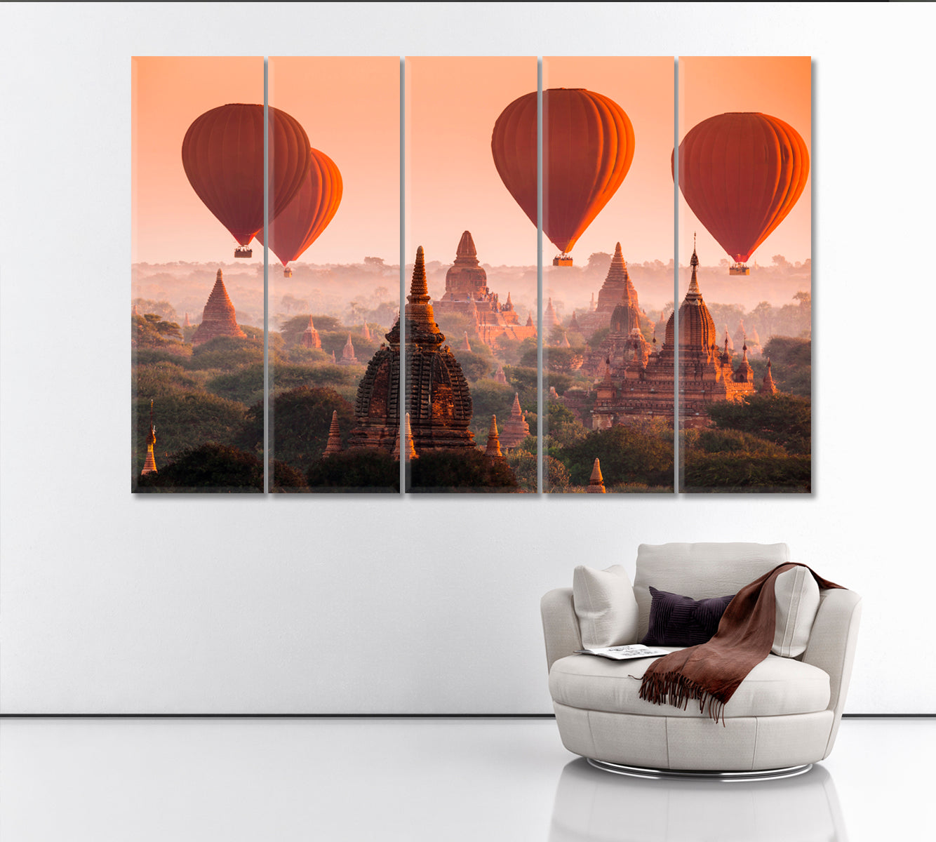 Balloons over Bagan Myanmar Canvas Print ArtLexy 5 Panels 36"x24" inches 