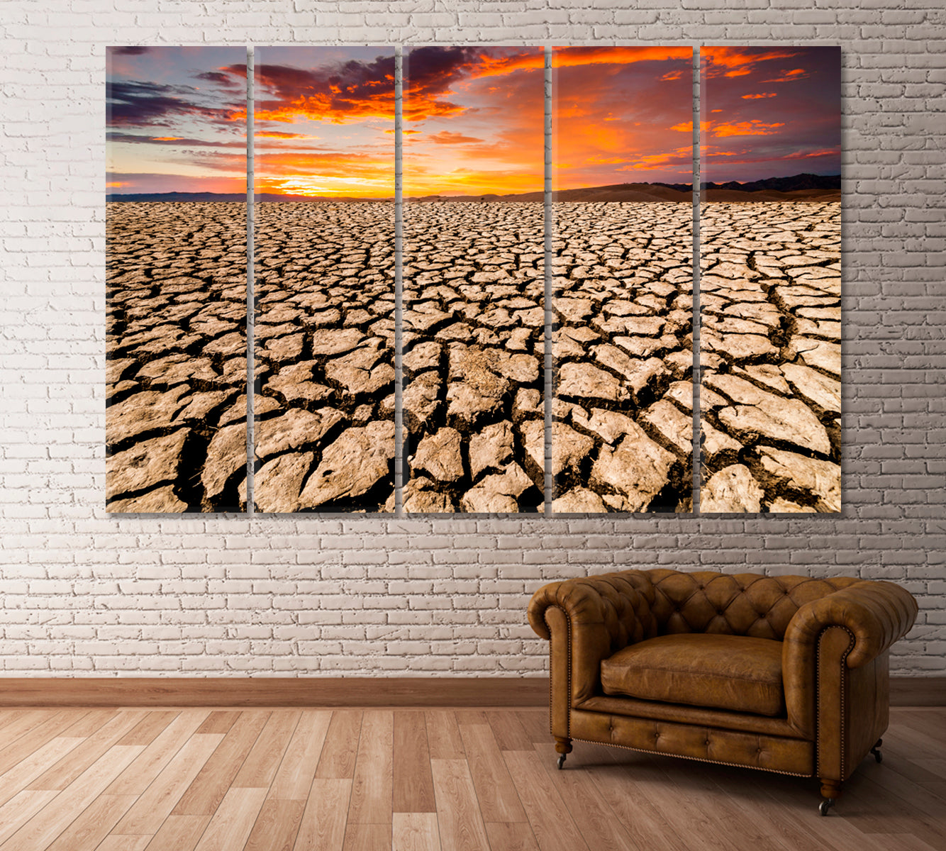 Cracked Desert Canvas Print ArtLexy 5 Panels 36"x24" inches 