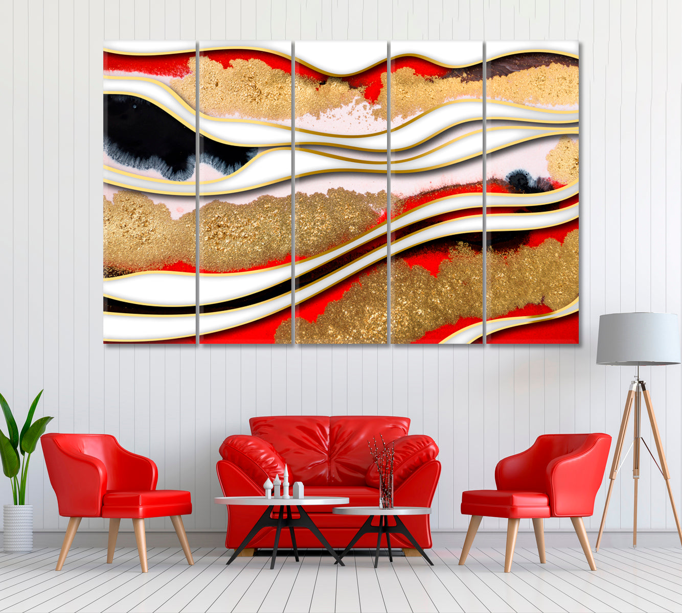 Gold Marble Pattern Canvas Print ArtLexy 5 Panels 36"x24" inches 