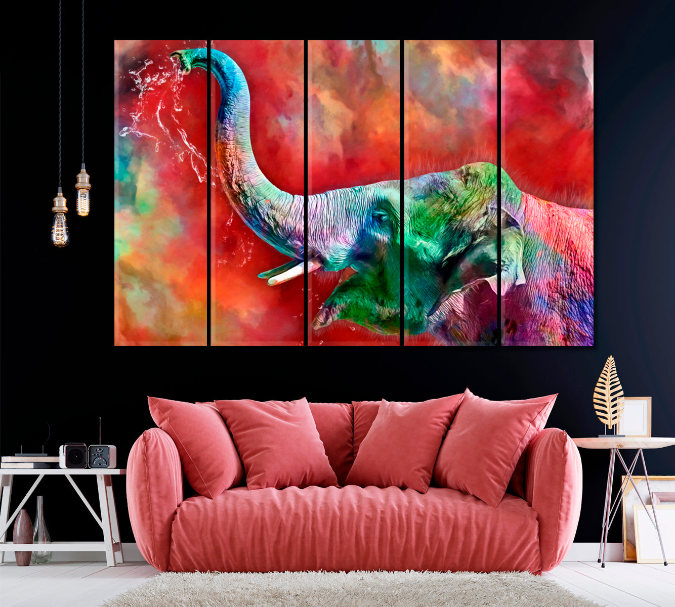 Colorful Elephant Canvas Print ArtLexy 5 Panels 36"x24" inches 