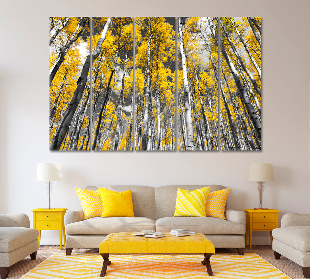 Yellow Aspen Trees Colorado Canvas Print ArtLexy 5 Panels 36"x24" inches 