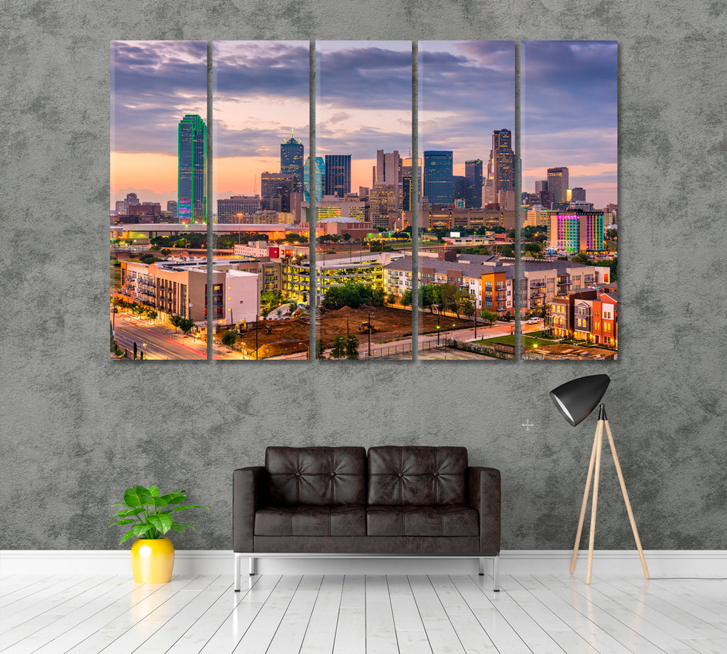 Dallas Skyline at Dusk Texas USA Canvas Print ArtLexy 5 Panels 36"x24" inches 