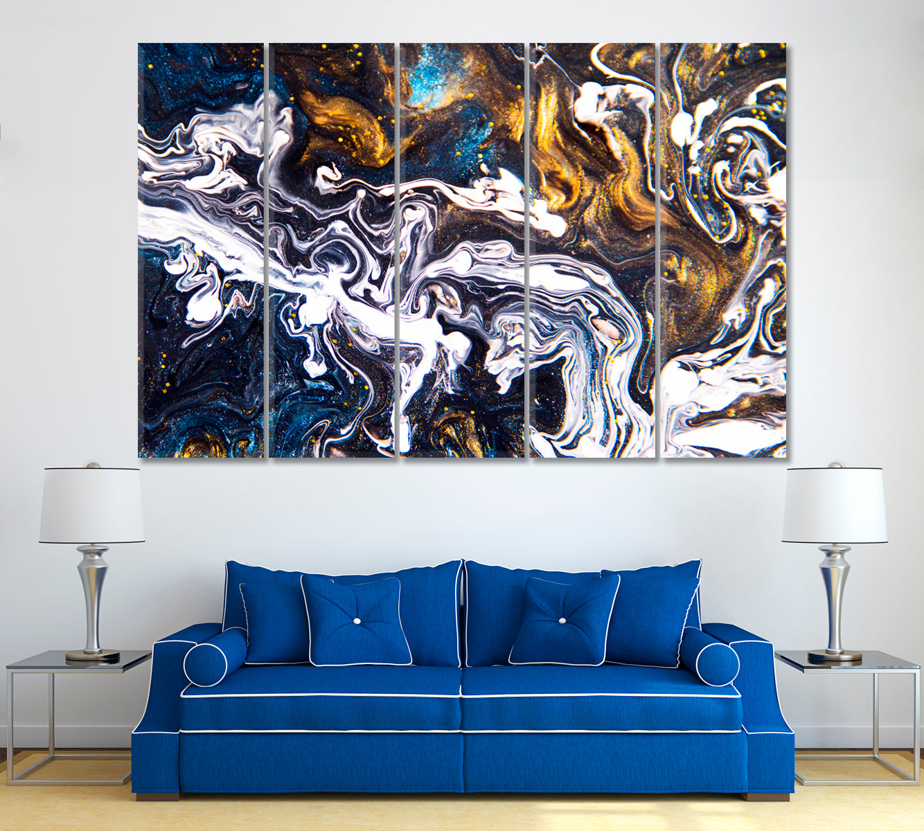 Abstract Acrylic Fluid Painting Canvas Print ArtLexy 5 Panels 36"x24" inches 