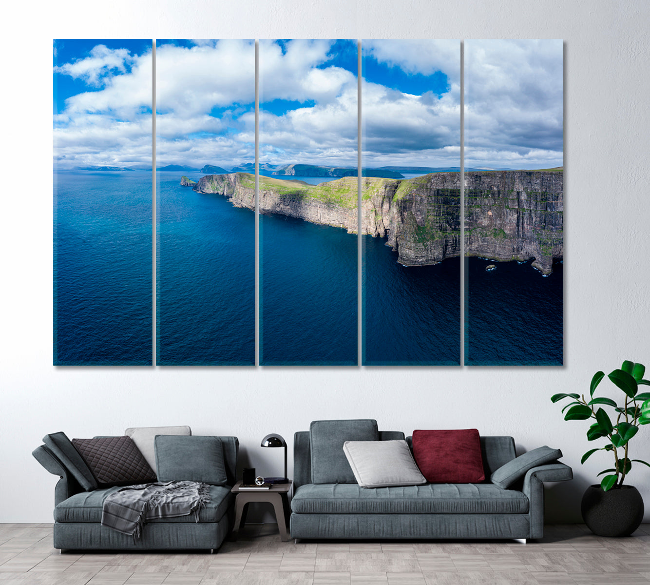 Sandoy Island Cliffs Faroe Islands Canvas Print ArtLexy 5 Panels 36"x24" inches 