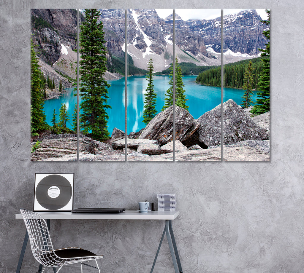 Blue Lake Moraine Banff National Park Alberta Canvas Print ArtLexy 5 Panels 36"x24" inches 