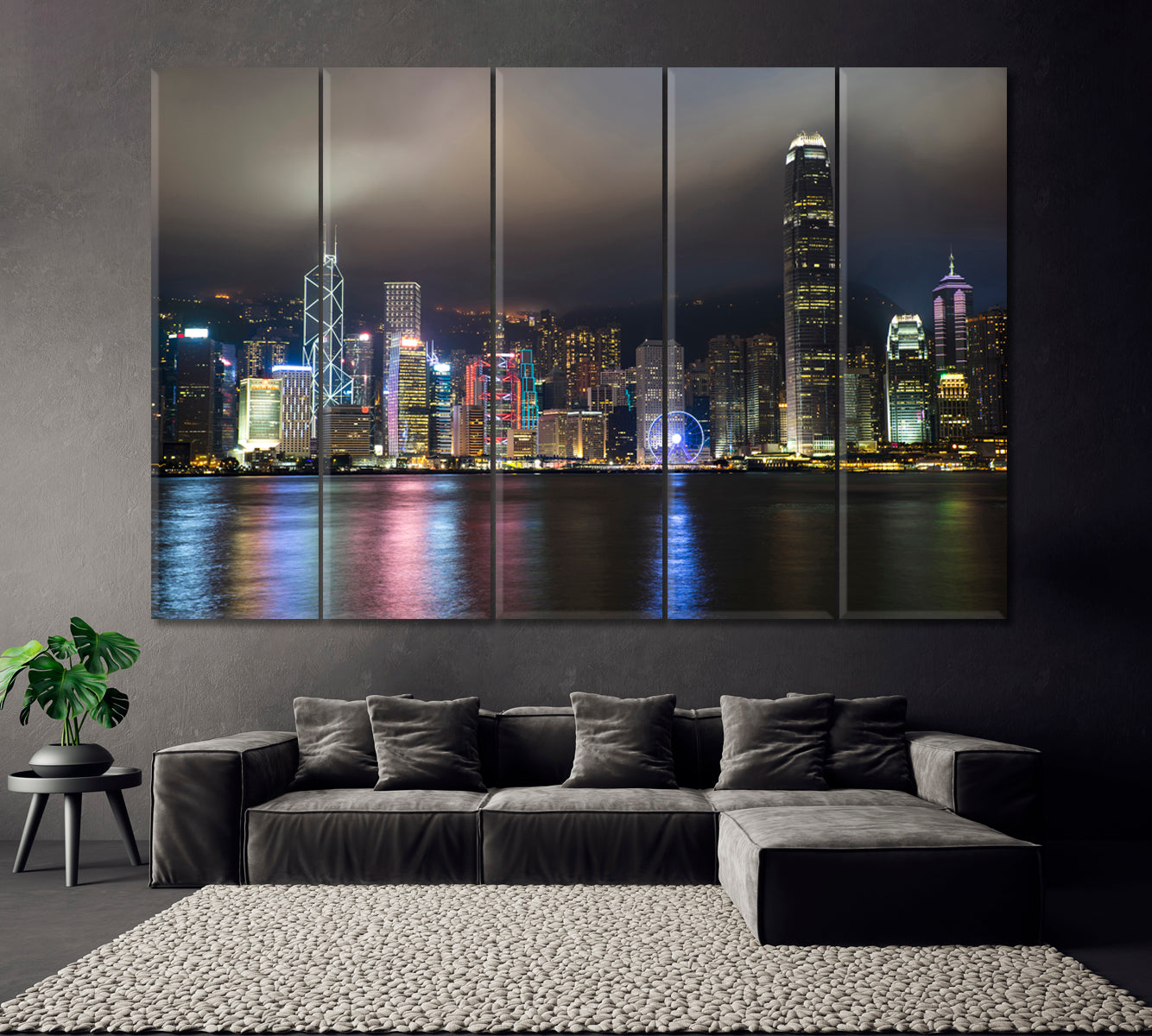 Hong Kong Victoria Harbour at Night Canvas Print ArtLexy 5 Panels 36"x24" inches 