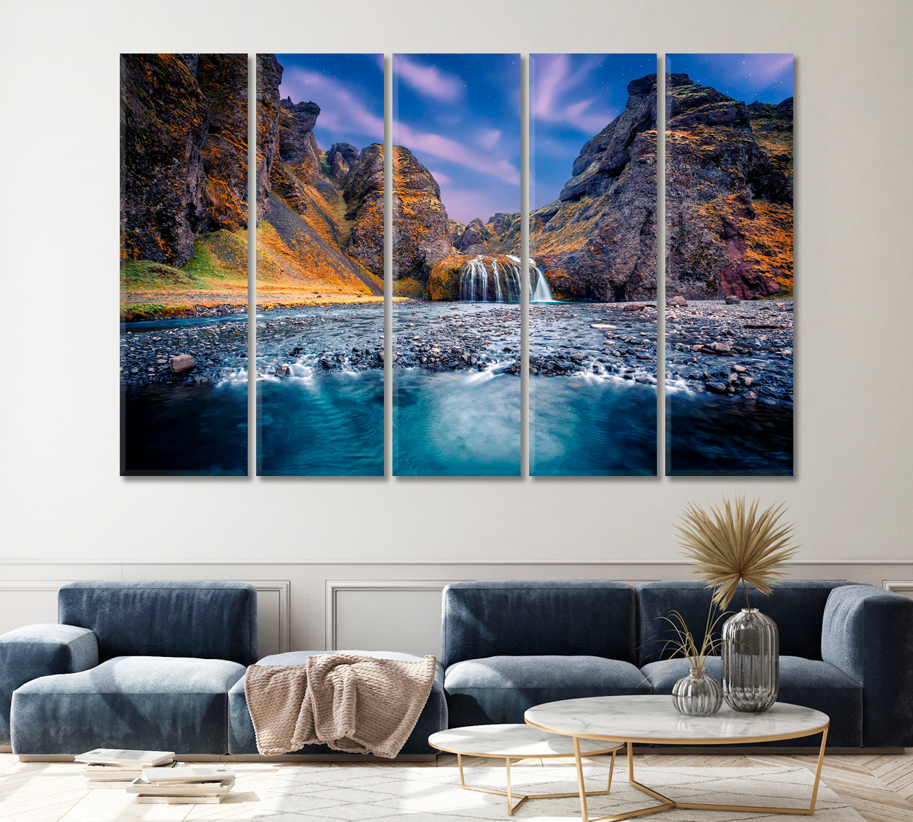 Wonderful Stjornarfoss Waterfall Iceland Canvas Print ArtLexy 5 Panels 36"x24" inches 
