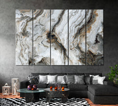 Abstract Marble with Curly Grey Veins Canvas Print ArtLexy 5 Panels 36"x24" inches 
