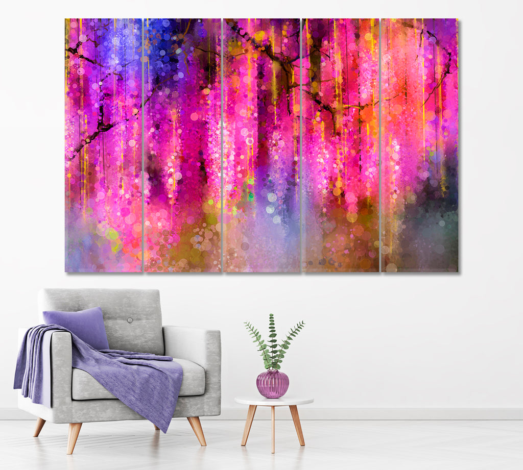 Abstract Violet Flowers Canvas Print ArtLexy 5 Panels 36"x24" inches 