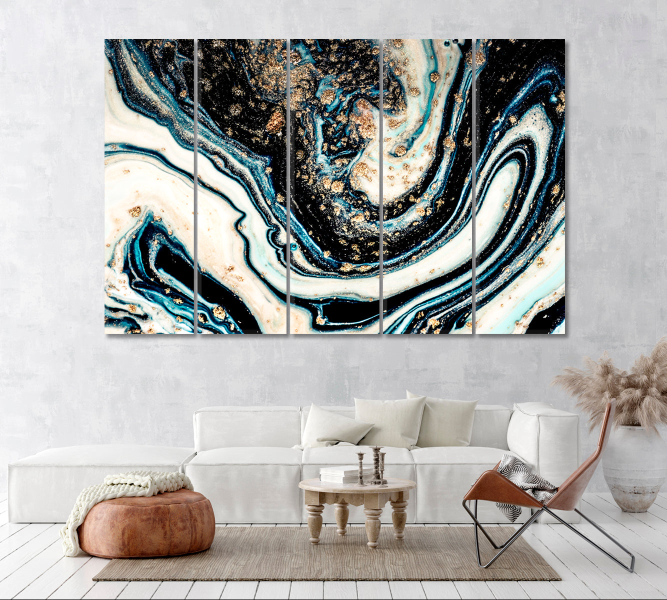 Abstract Wavy Liquid Marble Canvas Print ArtLexy 5 Panels 36"x24" inches 