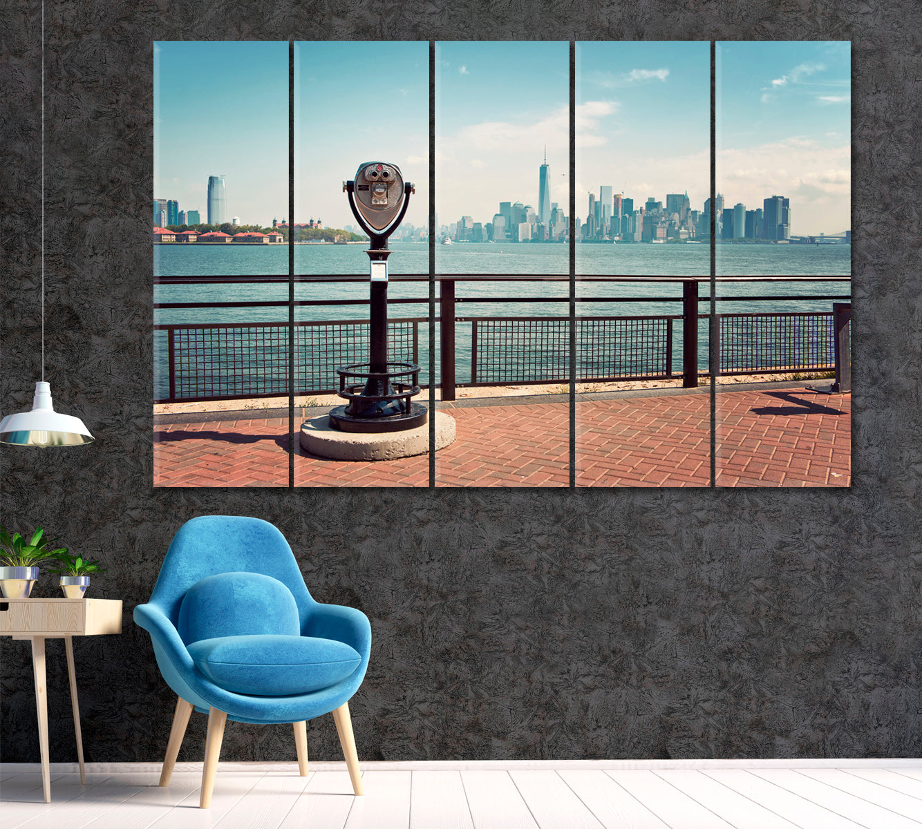 New York City Skyline with Viewfinder Binoculars Canvas Print ArtLexy 5 Panels 36"x24" inches 