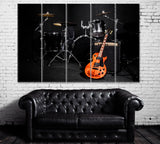 Drum Set and Guitar Canvas Print ArtLexy 5 Panels 36"x24" inches 