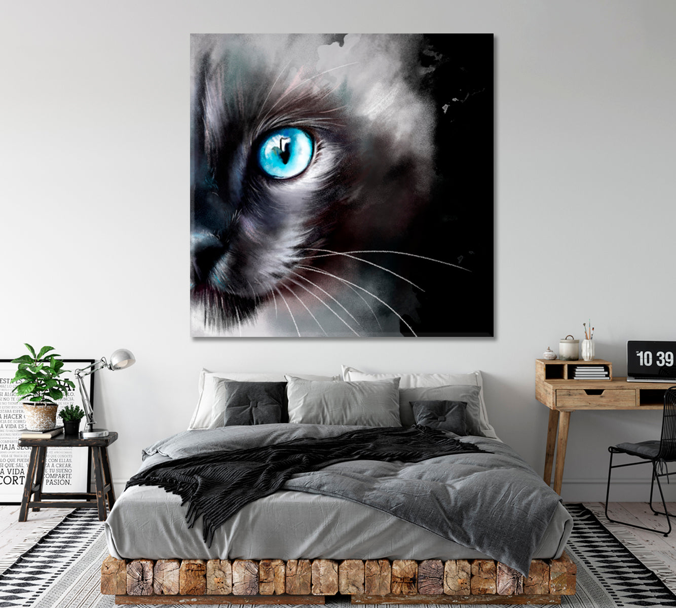 Abstract Cat Portrait with Beautiful Blue Eyes Canvas Print ArtLexy 1 Panel 12"x12" inches 
