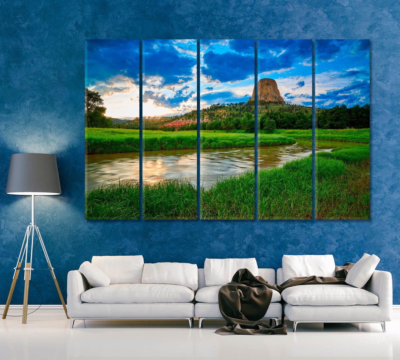 Devils Tower National Monument Wyoming Canvas Print ArtLexy 5 Panels 36"x24" inches 