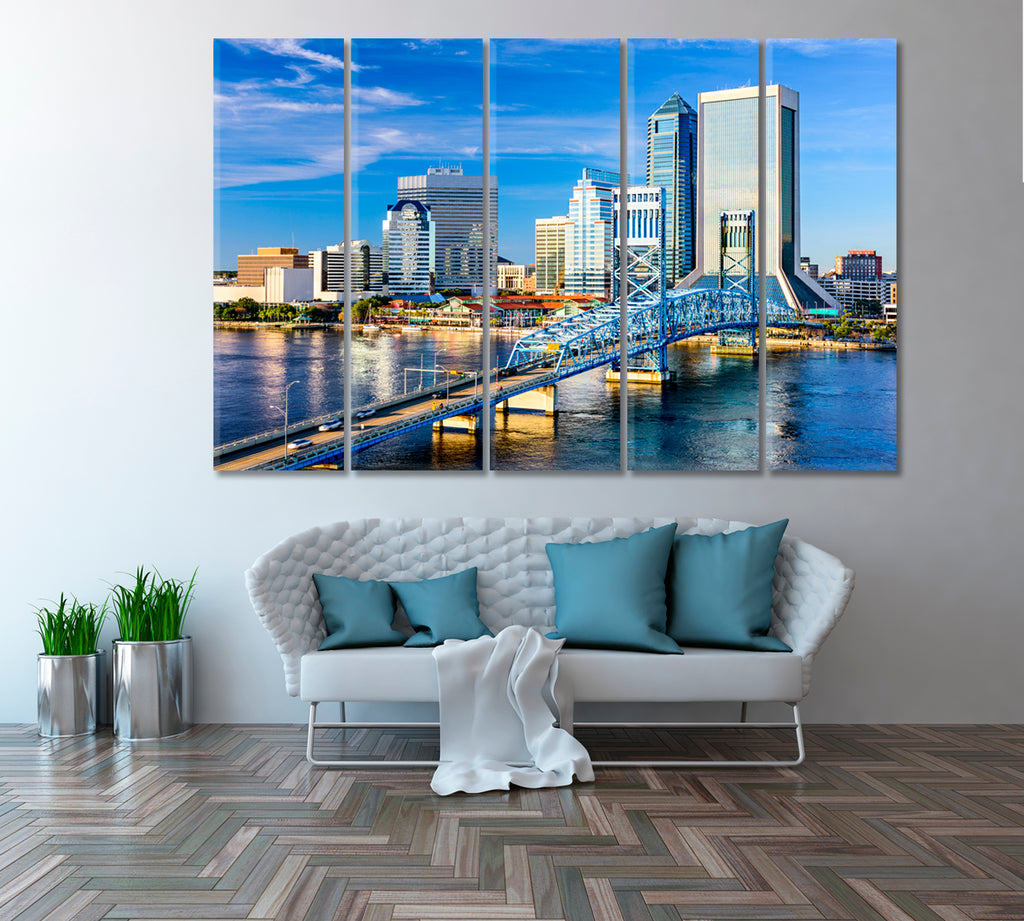 Jacksonville Skyline and St. Johns River Canvas Print ArtLexy 5 Panels 36"x24" inches 