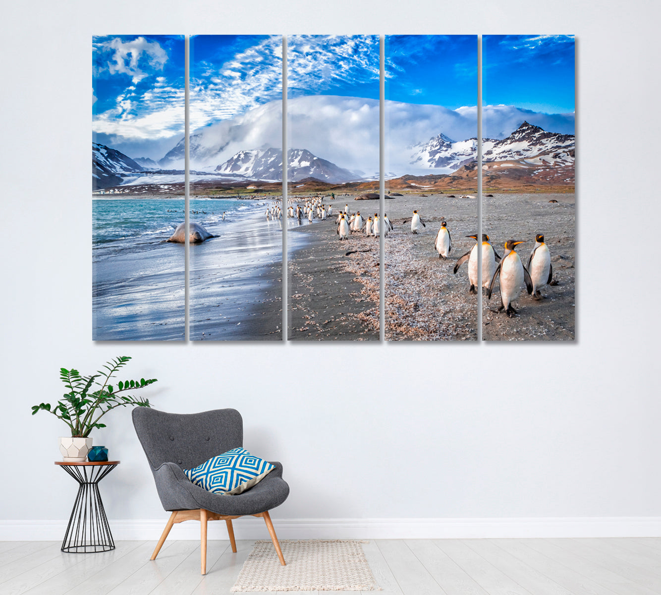 King Penguins St. Andrews Bay South Georgia Canvas Print ArtLexy 3 Panels 36"x24" inches 