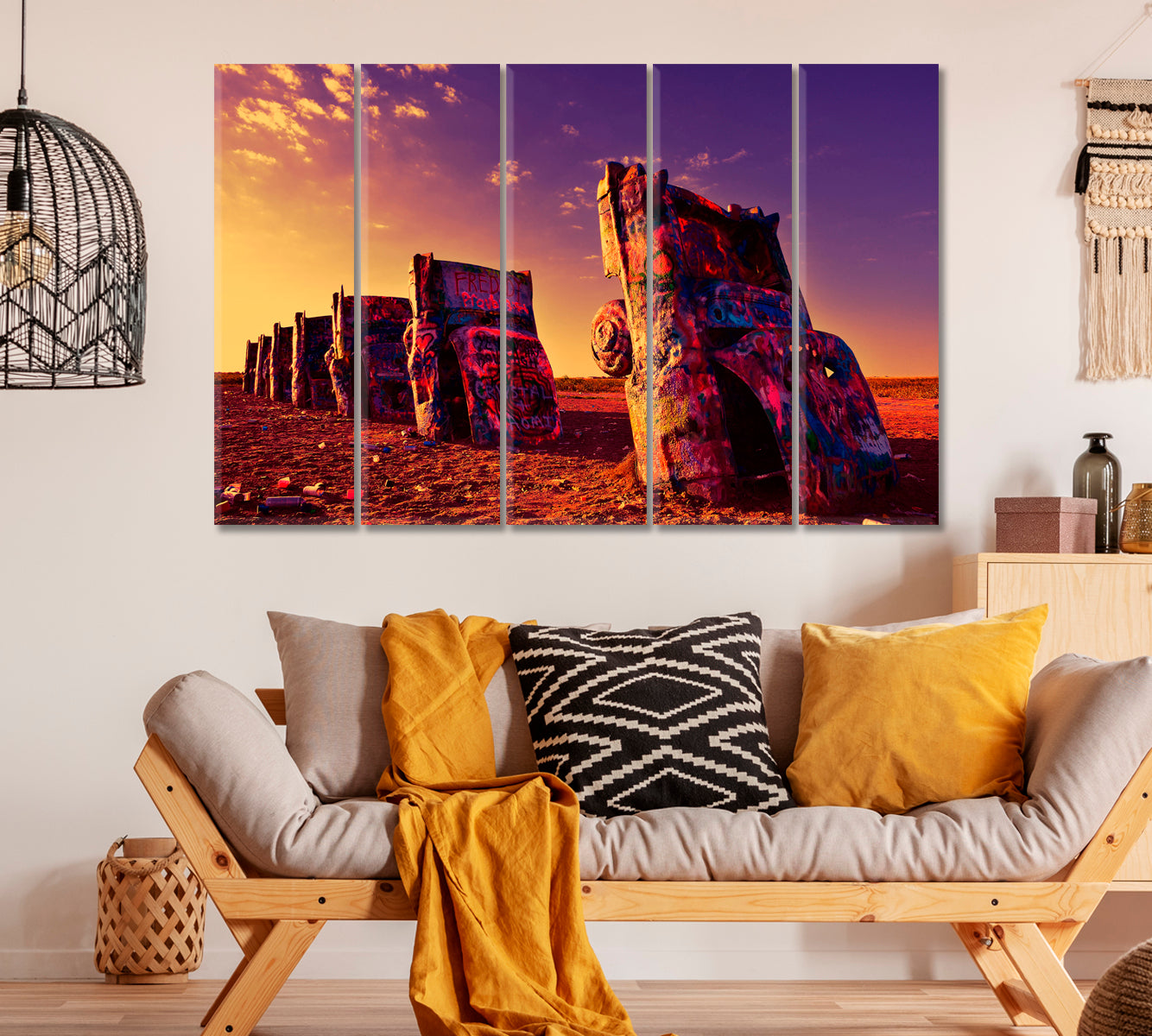 Cadillac Ranch in Amarillo on Route 66 Texas Canvas Print ArtLexy 5 Panels 36"x24" inches 