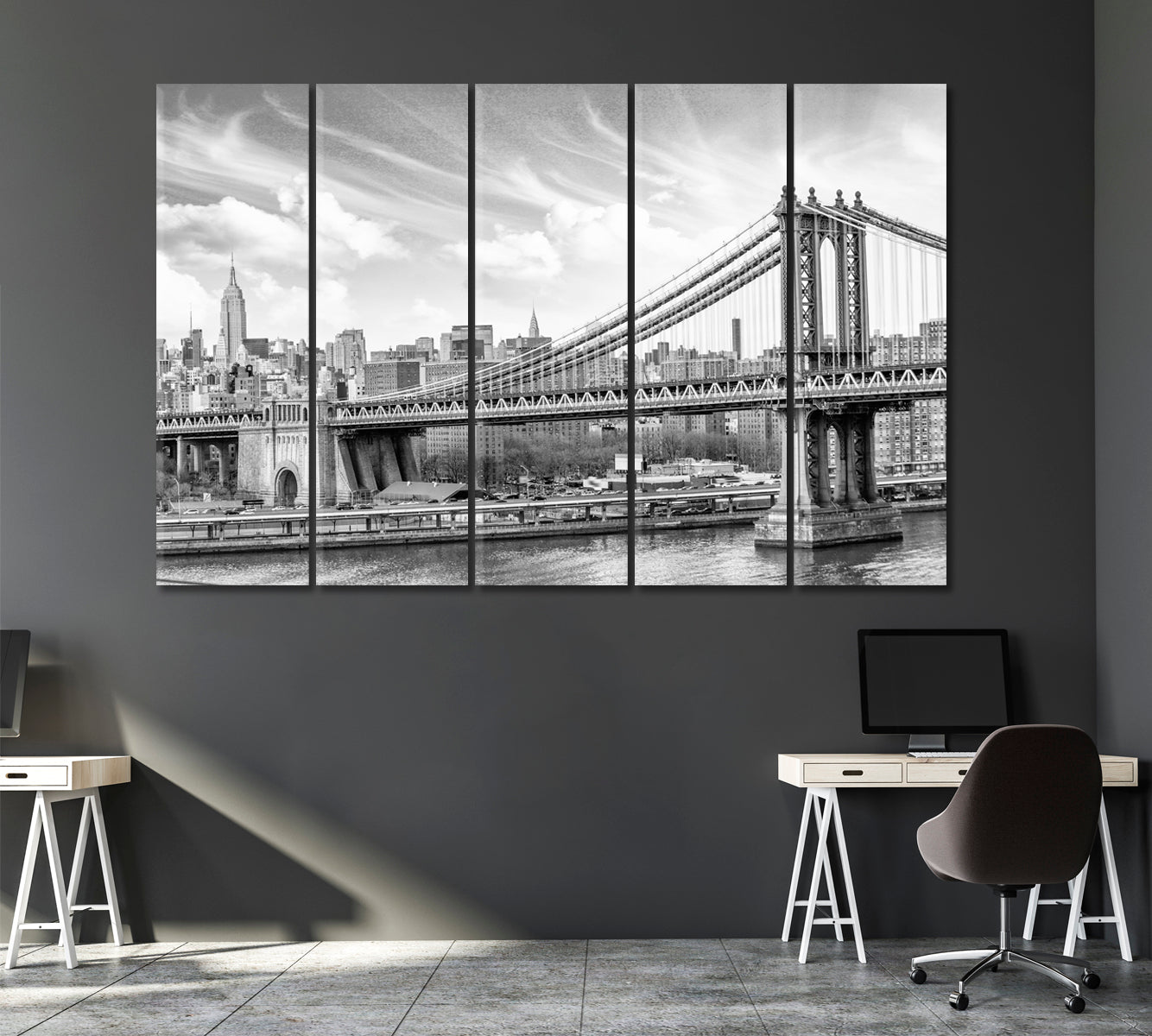 Manhattan on Cloudy Day Canvas Print ArtLexy 5 Panels 36"x24" inches 