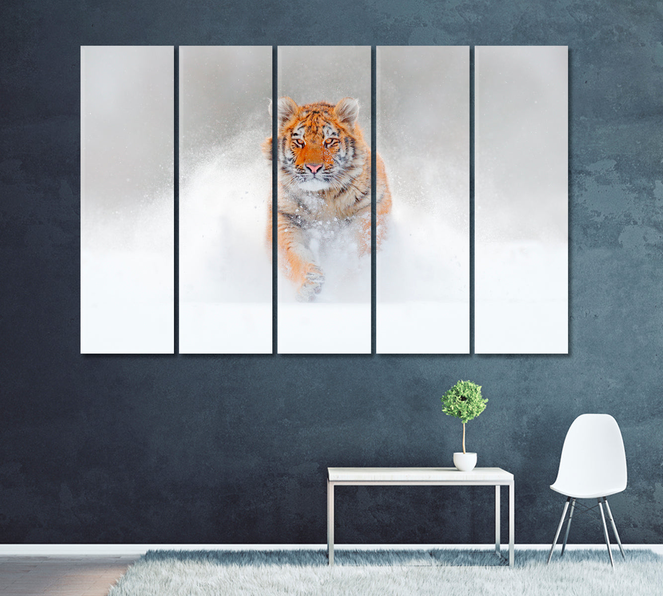 Amur Tiger in Snow Taiga Russia Canvas Print ArtLexy 5 Panels 36"x24" inches 