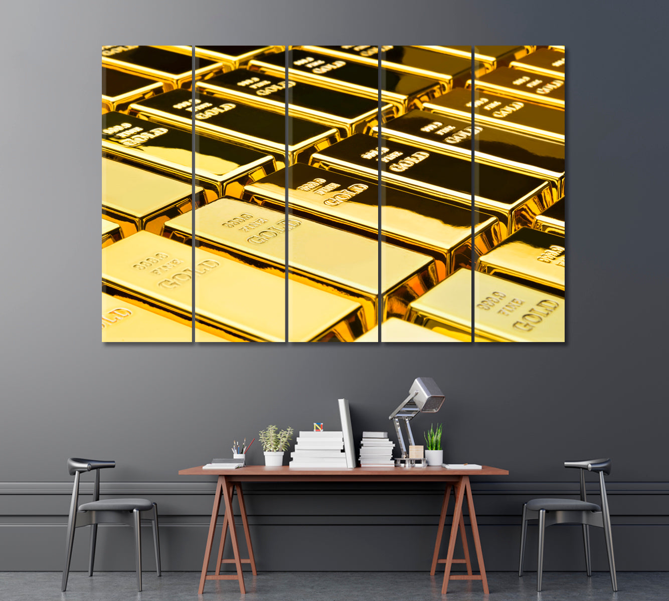 Gold Bars Canvas Print ArtLexy 5 Panels 36"x24" inches 