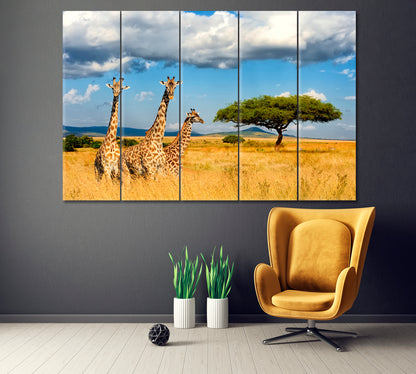 Giraffe in African Savanna Canvas Print ArtLexy 5 Panels 36"x24" inches 