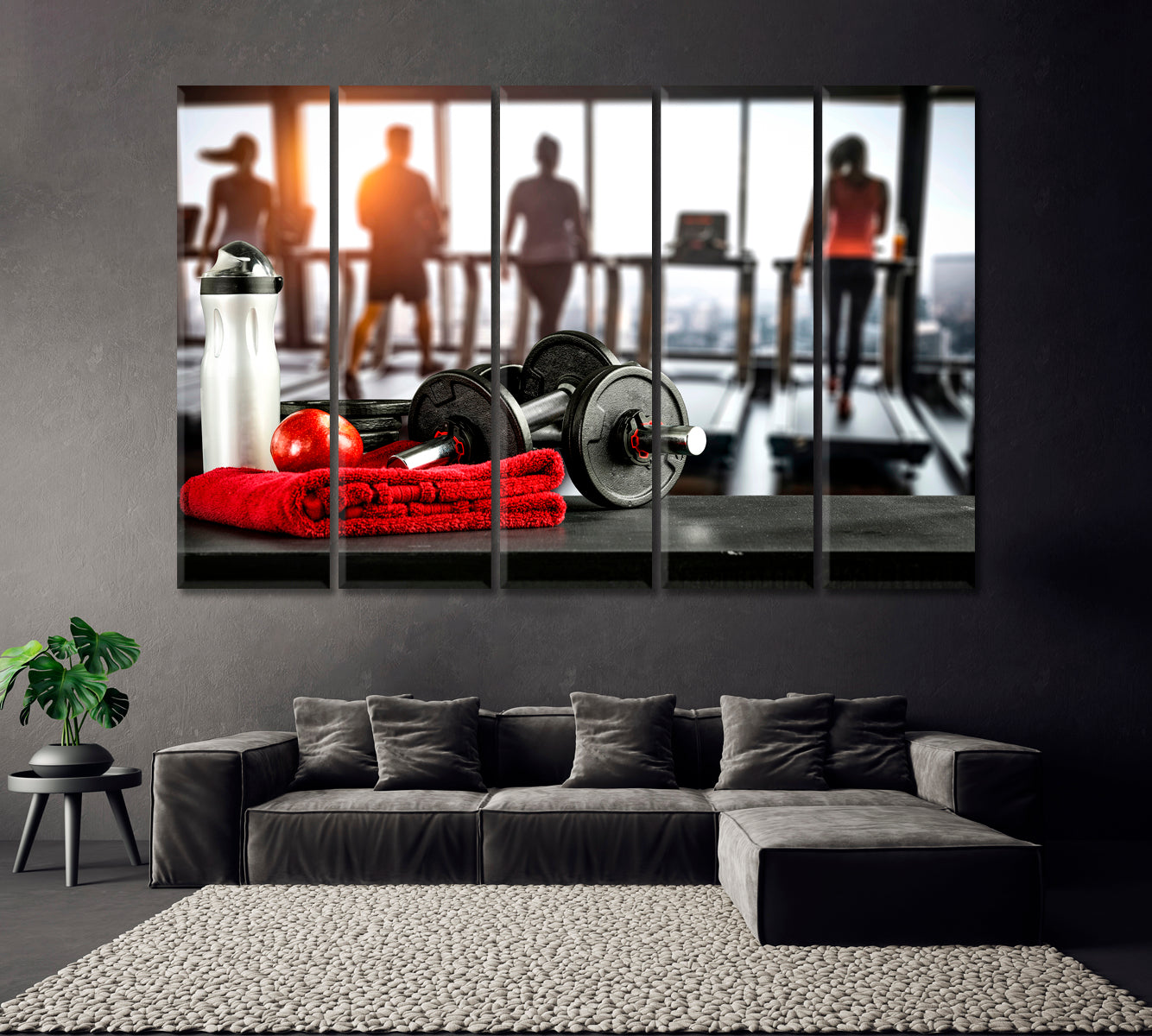 Dumbbells in Gym Canvas Print ArtLexy 5 Panels 36"x24" inches 