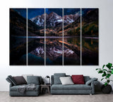 Mountain Maroon Bells at Night Colorado Canvas Print ArtLexy 5 Panels 36"x24" inches 