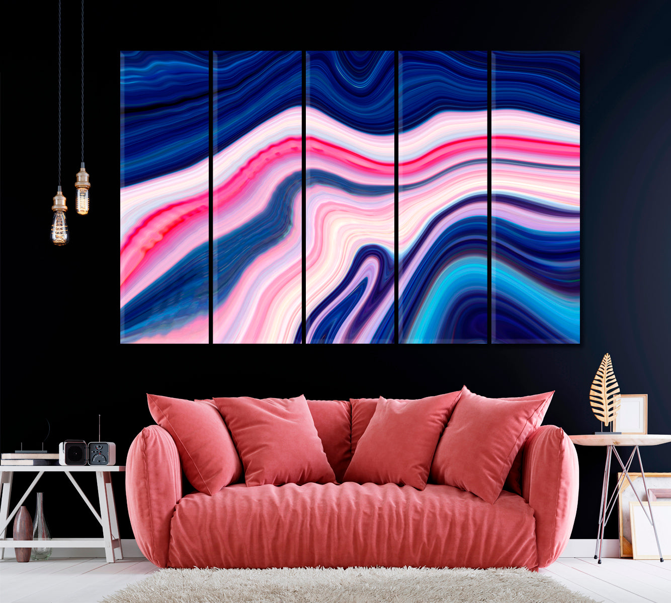 Abstract Blue Waves Canvas Print ArtLexy 5 Panels 36"x24" inches 