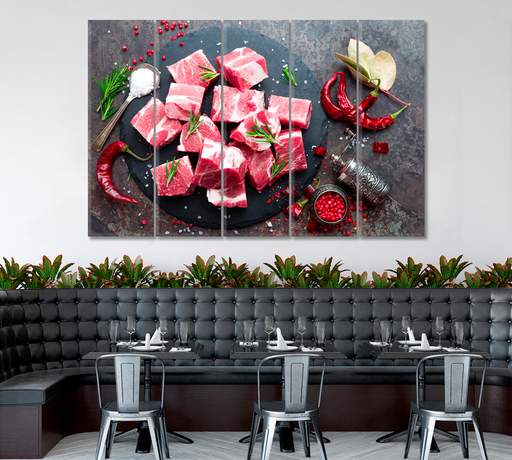 Raw Sliced Meat Canvas Print ArtLexy 5 Panels 36"x24" inches 