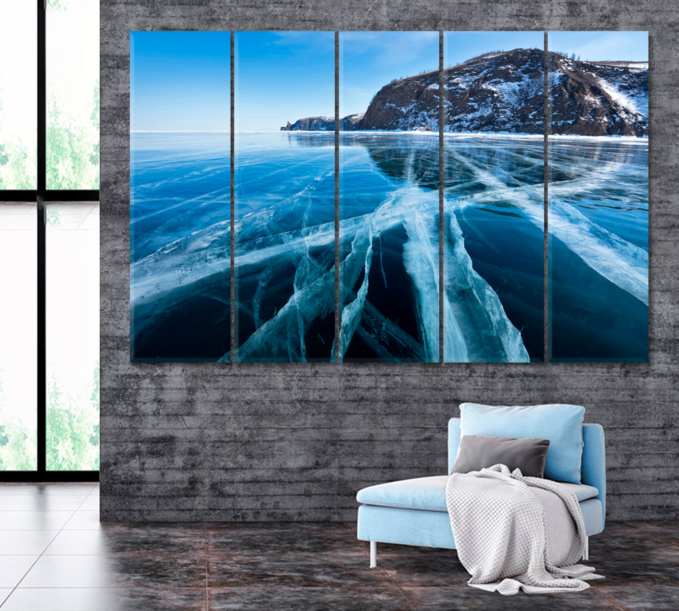 Cracks on Frozen Lake Baikal in Winter Canvas Print ArtLexy 5 Panels 36"x24" inches 