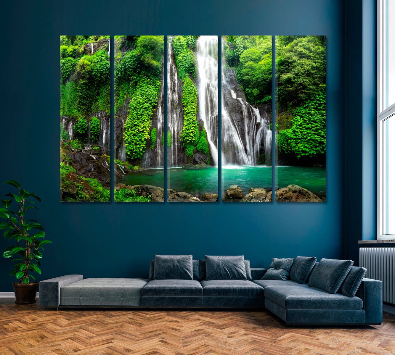 Banyumala Twin Waterfall Bali Canvas Print ArtLexy 5 Panels 36"x24" inches 