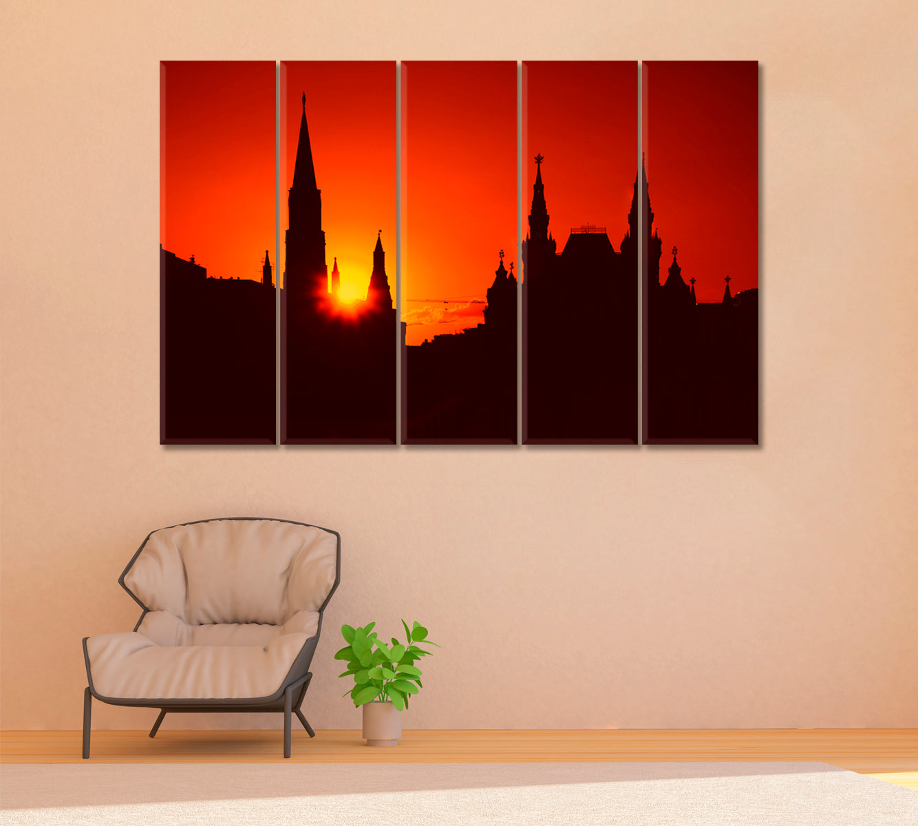 Silhouette of Moscow Kremlin at Sunset Canvas Print ArtLexy 5 Panels 36"x24" inches 