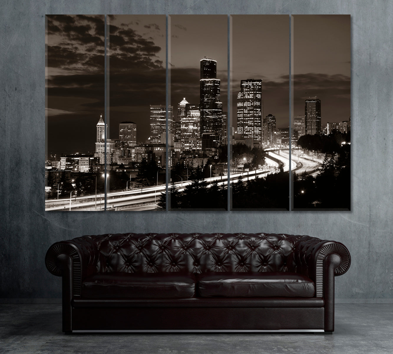Seattle City at Dusk Canvas Print ArtLexy 5 Panels 36"x24" inches 