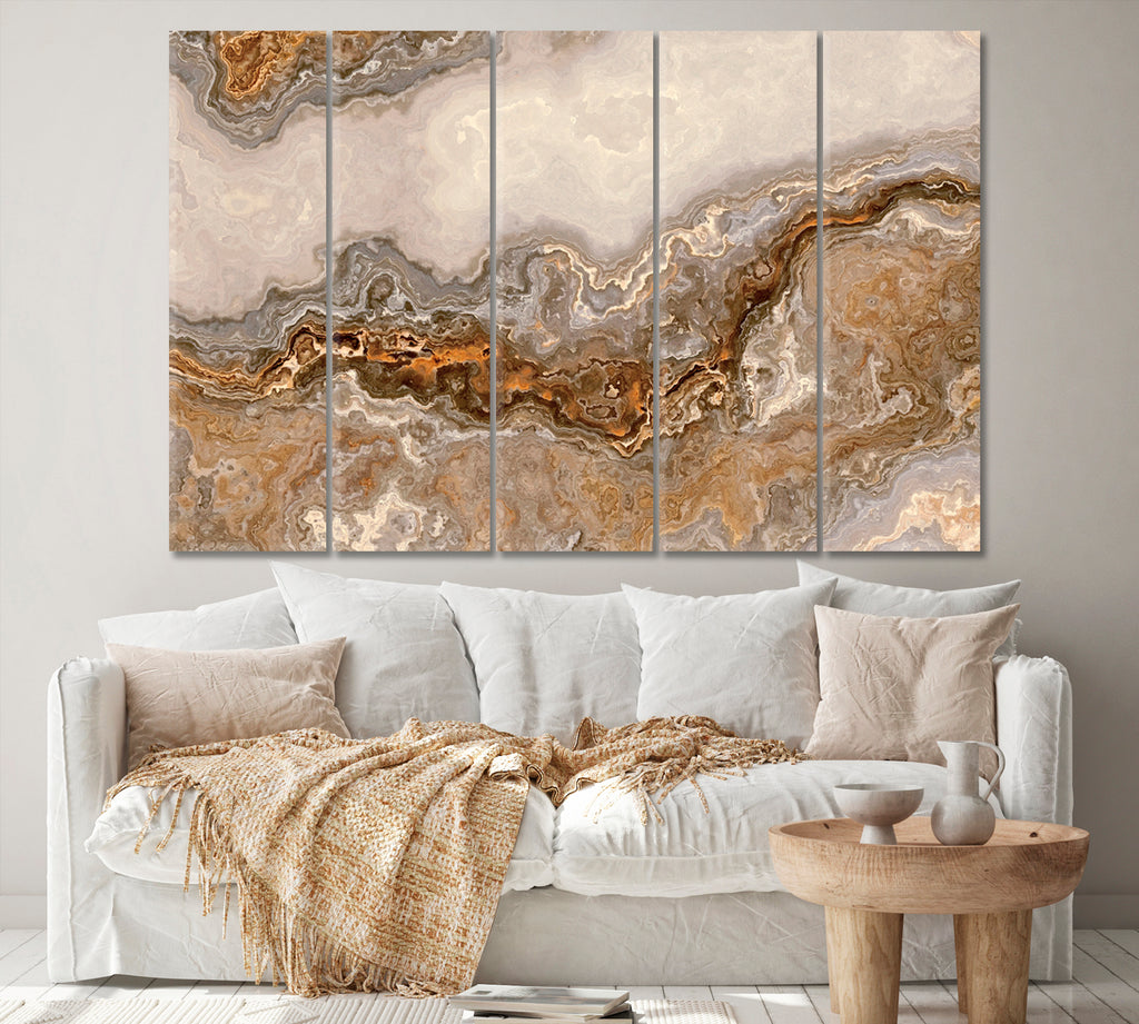 Luxury Curly Marble with Golden Veins Canvas Print ArtLexy 5 Panels 36"x24" inches 