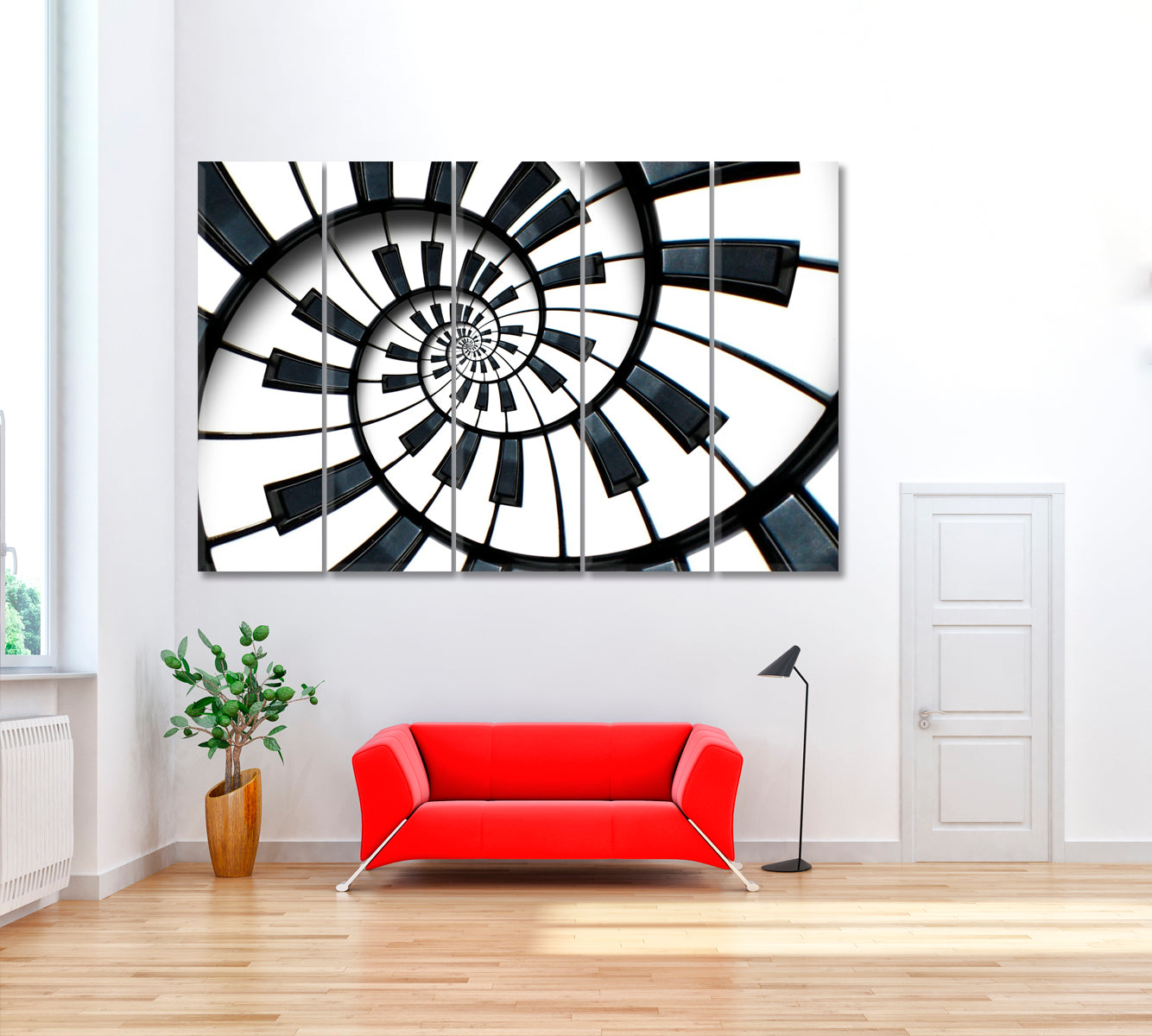 Abstract Piano Keyboard Spiral Canvas Print ArtLexy 5 Panels 36"x24" inches 