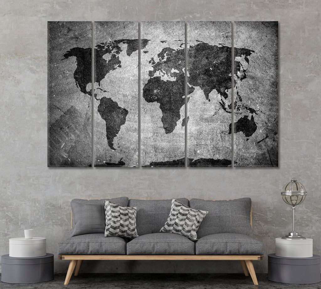 Retro World Map Canvas Print ArtLexy 5 Panels 36"x24" inches 
